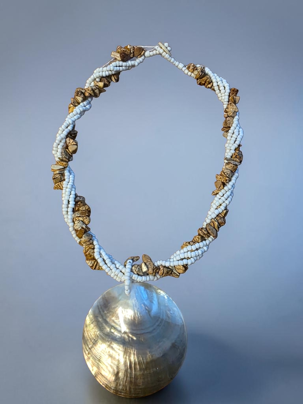 Twisted Seed Bead Jasper Choker Shell Pendant Necklace